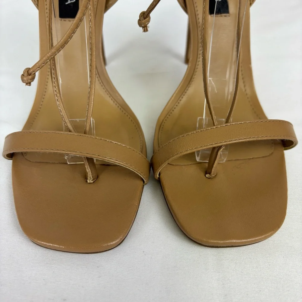 Aqua Stilleto Heels Leather Dressy Slip On Ankle Tie Thong Sandals Beige Size 9 - Picture 6 of 15